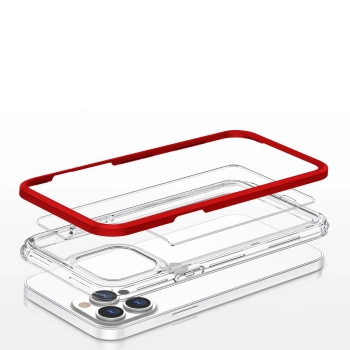 Clear 3in1 etui do iPhone 13 Pro żelowy pokrowiec z ramką czerwony