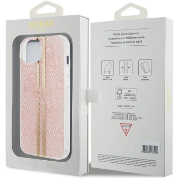 Etui Guess IML 4G Gold Stripe na iPhone 15 / 14 / 13 - różowe