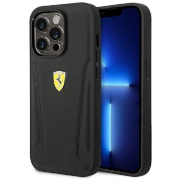 Etui Ferrari Leather Stamp Sides na iPhone 14 Pro - czarne