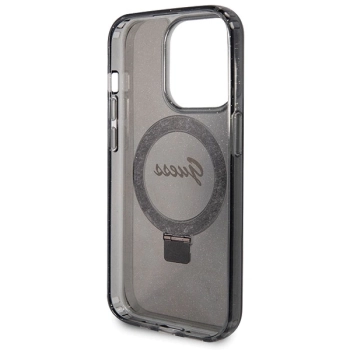 Etui Guess Ring Stand Script Glitter MagSafe na iPhone 14 Pro - czarne