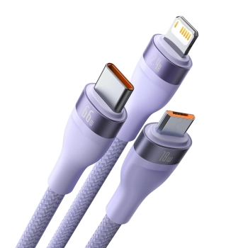 Baseus Flash Series Ⅱ kabel 3w1 do szybkiego ładowania USB-A do USB-C / Micro-USB / Lightning 66W 480Mb/s 1.2m fioletowy