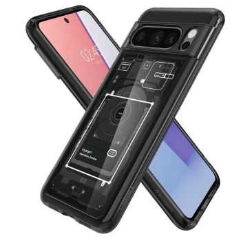 Etui Spigen Ultra Hybrid na Google Pixel 8 Pro - ciemnoszare (wzór Zero One)