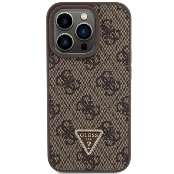 Etui Guess Leather 4G Triangle Strass do iPhone 15 Pro Max - brązowe