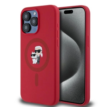 Etui Karl Lagerfeld Silicone Karl&Choupette Ring MagSafe na iPhone 15 Pro Max - czerwone