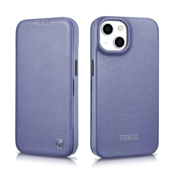 iCarer CE Premium Leather Folio Case skórzane etui iPhone 14 Plus z klapką magnetyczne MagSafe jasnofioletowy (WMI14220715-LP)