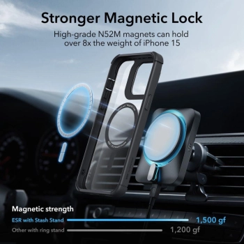 Etui ESR Armor Tough Kickstand Halolock z MagSafe na iPhone 15 - przezroczysto-czarne