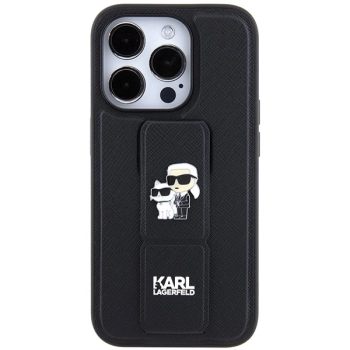 Etui Karl Lagerfeld Gripstand Saffiano Karl&Choupette Pins na iPhone 14 Pro - czarne