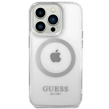 Etui Guess Metal Outline MagSafe na iPhone 14 Pro Max - srebrne