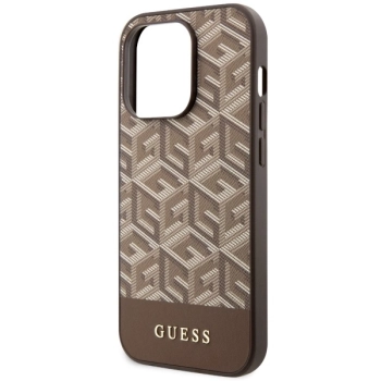 Etui Guess GCube Stripes MagSafe na iPhone 14 Pro Max - brązowe