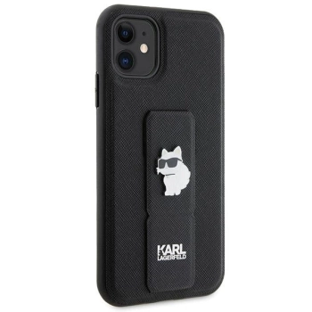 Etui Karl Lagerfeld Gripstand Saffiano Choupette Pins na iPhone 11 / Xr - czarne