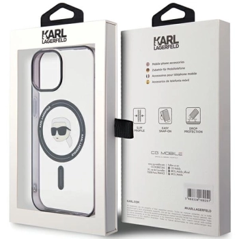 Etui Karl Lagerfeld IML Karl's Head MagSafe do iPhone 15 Plus - przezroczyste