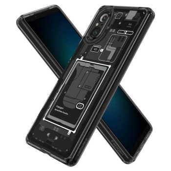 Etui Spigen Ultra Hybrid na Sony Xperia 5 V - ciemnoszare (wzór Zero One)
