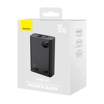 Baseus Adaman2 powerbank z wyświetlaczem cyfrowym 20000mAh 30W 2 x USB / 1x USB Typ C Power Delivery Quick Charge SCP, Oppo Super VOOC czarny (PPAD050