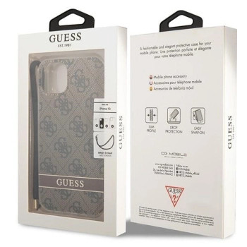 Etui Guess 4G Print Strap na iPhone 14 - brązowe
