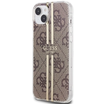 Etui Guess IML 4G Gold Stripe na iPhone 15 Plus / 14 Plus - brązowe