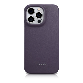 iCarer CE Premium Leather Folio Case skórzane etui iPhone 14 Pro z klapką magnetyczne MagSafe ciemnofioletowy (WMI14220714-DP)
