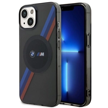 Etui BMW Tricolor Stripes MagSafe na iPhone 14 - szare