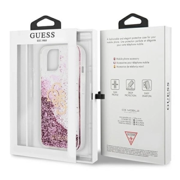 Etui Guess 4G Big Liquid Glitter na iPhone 13 mini - różowe