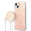 Etui Guess 4G Print MagSafe na iPhone 14 Plus + ładowarka indukcyjna - różowe
