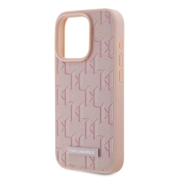 Etui Karl Lagerfeld Leather Monogram Metal Logo na iPhone 15 Pro - różowe