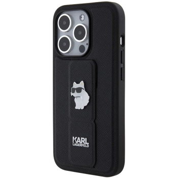 Etui Karl Lagerfeld Gripstand Saffiano Choupette Pins na iPhone 14 Pro - czarne