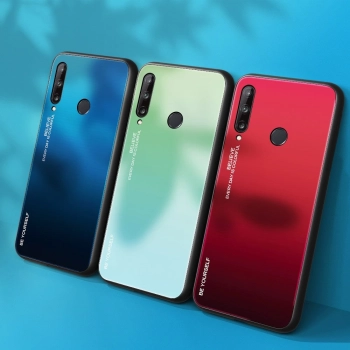 Gradient Glass etui pokrowiec nakładka ze szkła hartowanego Huawei P40 Lite E różowo-fioletowy