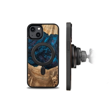 Etui z drewna i żywicy na iPhone 15 Plus MagSafe Bewood Unique Neptun - granatowo-czarne