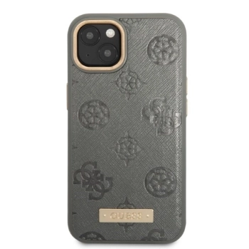 Etui Guess Peony Logo Plate MagSafe na iPhone 13 - szare