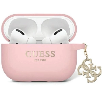 Etui Guess Liquid Silicone Glitter Triangle Charm na AirPods Pro 2 - różowe