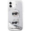 Etui Karl Lagerfeld Liquid Glitter Karl&Choupette Heads na iPhone 11 / Xr - srebrne