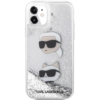 Etui Karl Lagerfeld Liquid Glitter Karl&Choupette Heads na iPhone 11 / Xr - srebrne