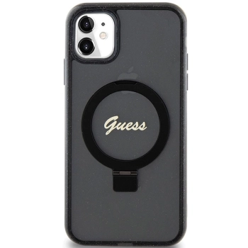 Etui Guess Ring Stand Script Glitter MagSafe na iPhone 11 / Xr - czarne