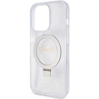 Etui Guess Ring Stand Script Glitter MagSafe na iPhone 15 Pro - przezroczyste