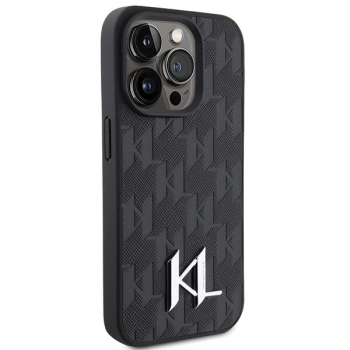 Etui Karl Lagerfeld Leather Monogram Hot Stamp Metal Logo na iPhone 15 Pro Max - czarne