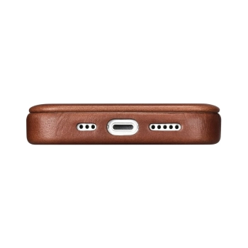 iCarer CE Oil Wax Premium Leather Folio Case skórzane etui iPhone 14 z klapką magnetyczne MagSafe brązowy (AKI14220705-BN)