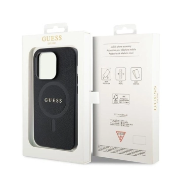 Etui Guess Saffiano MagSafe do iPhone 15 Pro - czarne