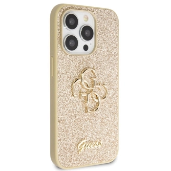 Etui Guess Glitter Script Big 4G na iPhone 14 Pro - złote