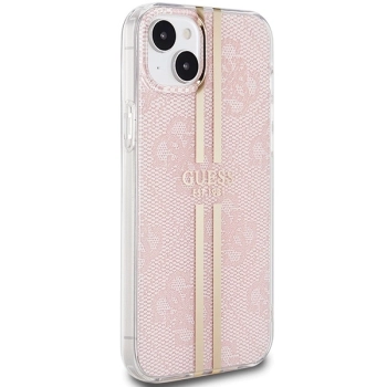 Etui Guess IML 4G Gold Stripe na iPhone 15 / 14 / 13 - różowe