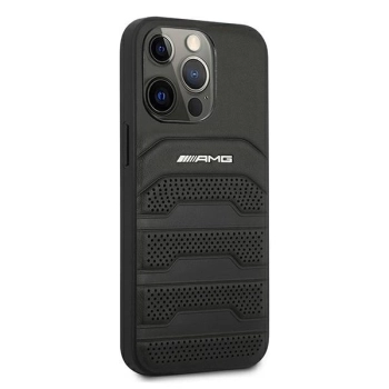 Etui AMG Leather Debossed Lines na iPhone 13 Pro Max - czarne