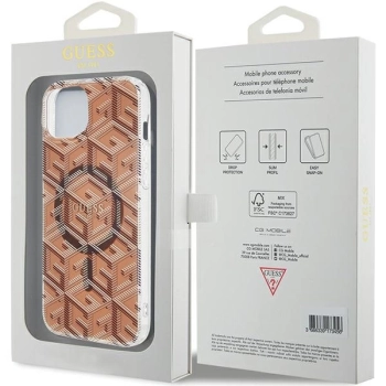 Etui Guess IML GCube MagSafe na iPhone 15 Plus / 14 Plus - brązowe
