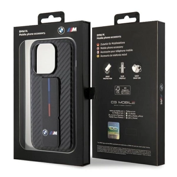 Etui BMW Grip Stand Smooth & Carbon na iPhone 15 Pro Max - czarne
