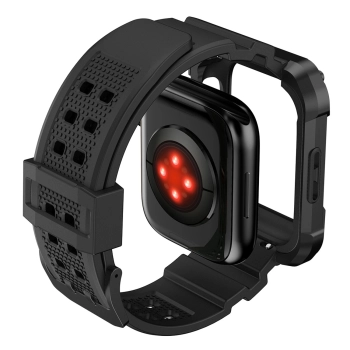 Kingxbar CYF134 2w1 pancerne etui Apple Watch SE, 6, 5, 4 (44 mm) ze stali nierdzewnej z paskiem czarne
