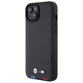Etui BMW Leather Stamp Tricolor do iPhone 15 Plus - czarne