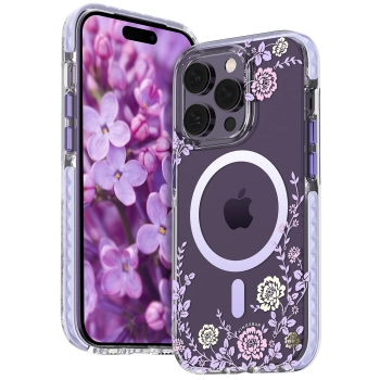 Kingxbar Flora Series magnetyczne etui iPhone 14 MagSafe etui w kwiaty peony