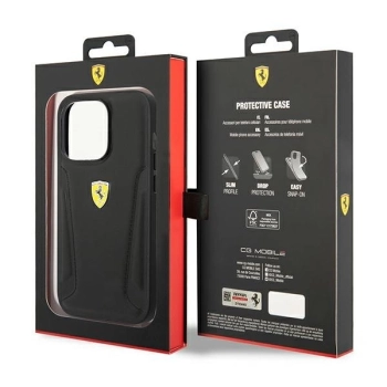 Etui Ferrari Leather Stamp Sides na iPhone 14 Pro - czarne