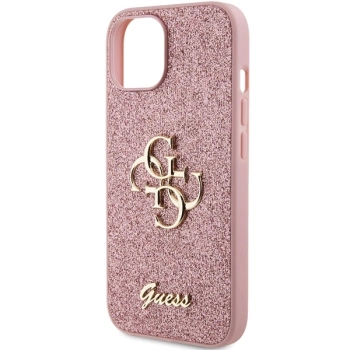 Etui Guess Glitter Script Big 4G na iPhone 15 - różowe