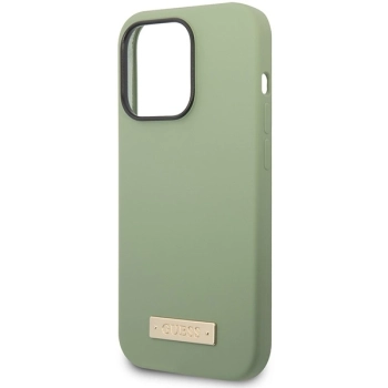 Etui Guess Silicone Logo Plate MagSafe na iPhone 14 Pro Max - zielone