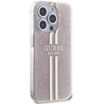 Etui Guess IML 4G Gold Stripe na iPhone 15 Pro - różowe