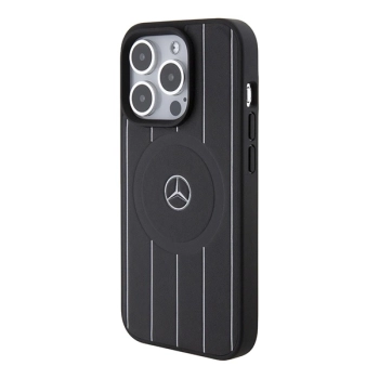 Etui Mercedes Stripes Pattern Leather MagSafe na iPhone 15 Pro Max - czarne