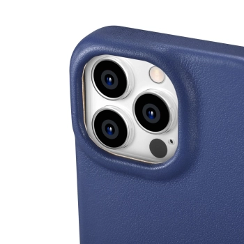 iCarer CE Premium Leather Folio Case skórzane etui iPhone 14 Pro Max z klapką magnetyczne MagSafe niebieski (WMI14220716-BU)